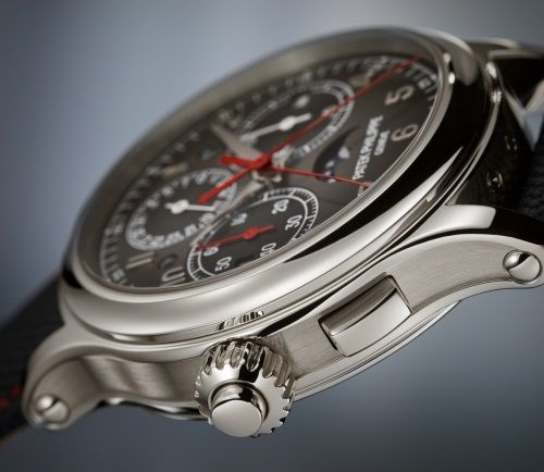 Schleppzeiger-Monopusher-Chronograph für Linkshänder, Ewiger Kalender.