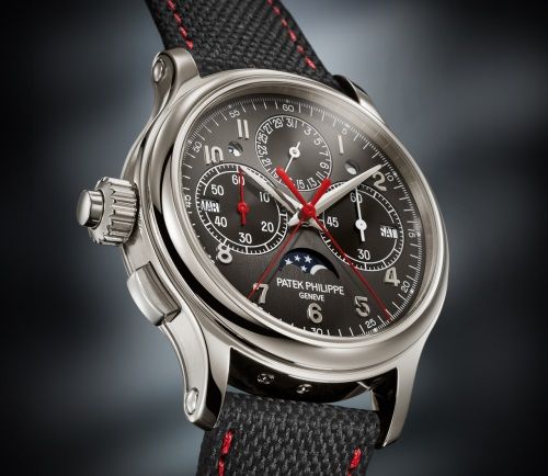 Schleppzeiger-Monopusher-Chronograph für Linkshänder, Ewiger Kalender.