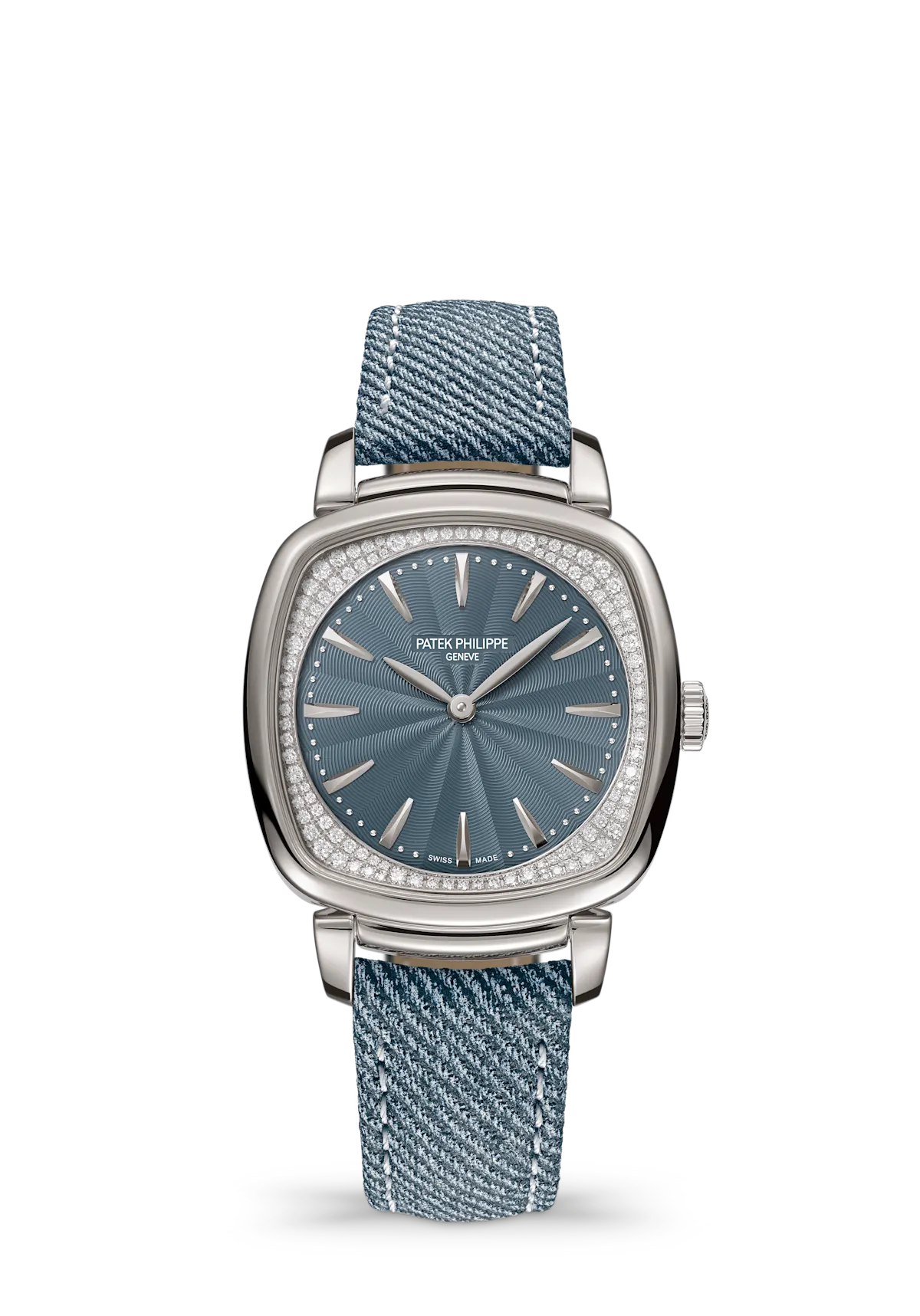 Patek Philippe Gondolo Ladies First 7043G-001 mit blau-grauem Zifferblatt und Armband im Denim-Look