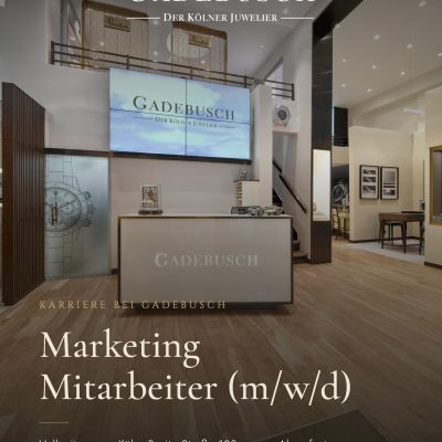 Juwelier Gadebusch sucht Verstärkung: Wir besetzen zum nächstmöglichen Zeitpunkt die Position Marketing Mitarbeiter (m/w/d) in Vollzeit in der Kölner Innenstadt. Sie betreuen unsere Social-Media-Präsenz, koordinieren Kampagnen und Events und gestalten unser Marketing in einem exklusiven Markenumfeld aktiv mit. Wir freuen uns auf Ihre Bewerbung: bewerbungen@juwelier-gadebusch.de. Mehr unter https://juwelier-gadebusch.de/marketingjob.
#Karriere #JobKöln #MarketingJobs #Köln #Juwelier #WirStellenEin